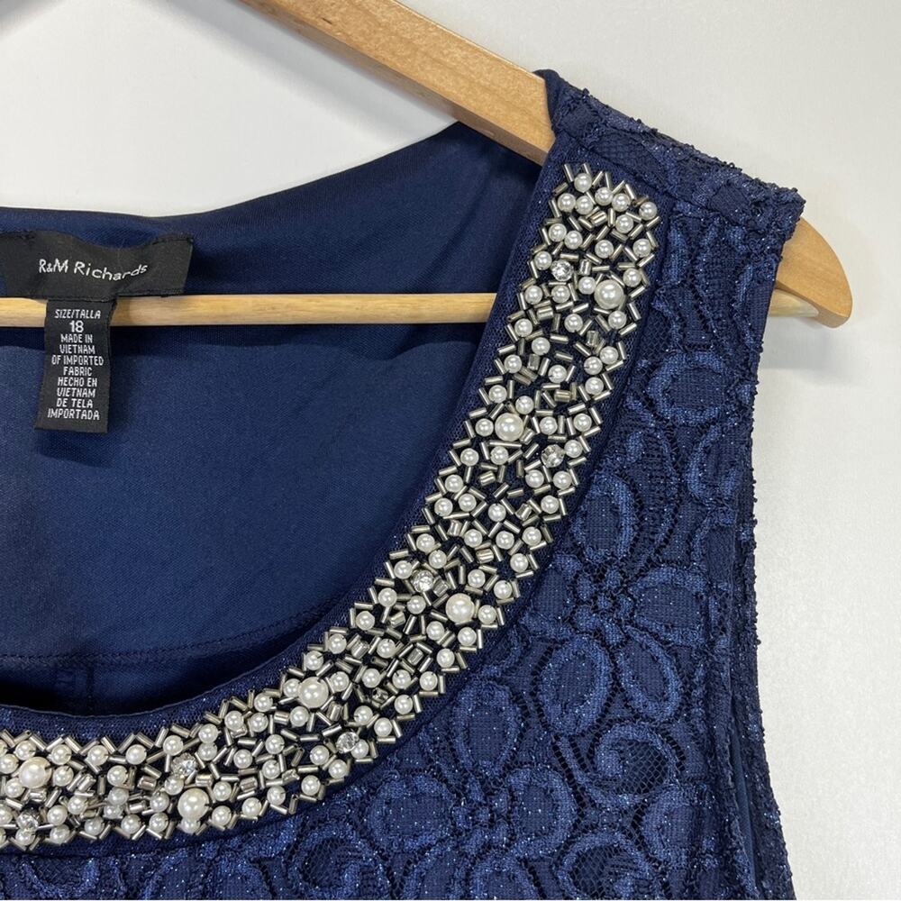 R&M Richards Beaded Neck Lace dress navy blue - 18d - Picture 3 of 9